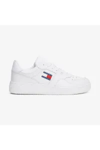 Tommy Hilfiger Men's Brand Logo Leather Top Rubber Outsole White Sneakers Suitable for Casual Use