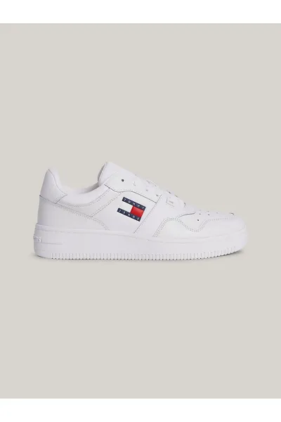 Tommy Hilfiger Men's Brand Logo Leather Top Rubber Outsole White Sneakers Suitable for Casual Use