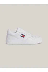 Tommy Hilfiger Men's Brand Logo Leather Top Rubber Outsole White Sneakers Suitable for Casual Use