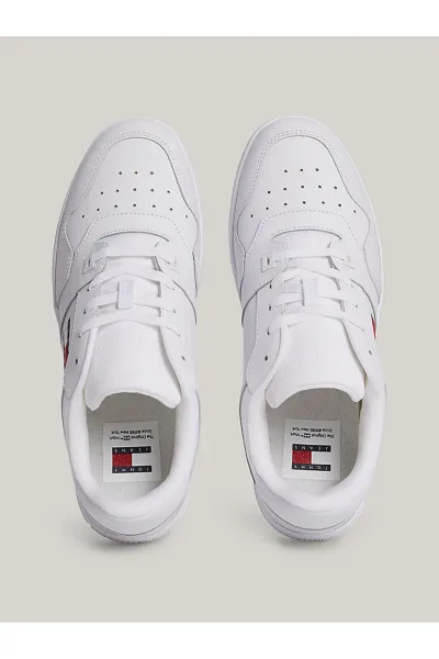 Tommy Hilfiger Men's Brand Logo Leather Top Rubber Outsole White Sneakers Suitable for Casual Use
