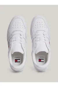 Tommy Hilfiger Men's Brand Logo Leather Top Rubber Outsole White Sneakers Suitable for Casual Use