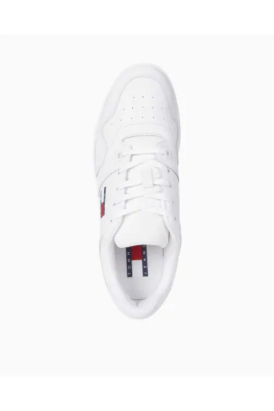 Tommy Hilfiger Men's Brand Logo Leather Top Rubber Outsole White Sneakers Suitable for Casual Use