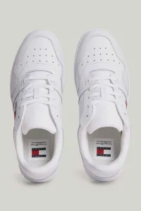 Tommy Hilfiger Men's Brand Logo Leather Top Rubber Outsole White Sneakers Suitable for Casual Use