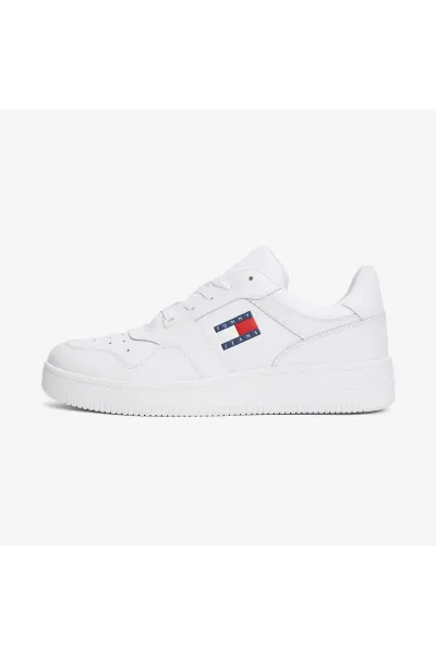 Tommy Hilfiger Men's Brand Logo Leather Top Rubber Outsole White Sneakers Suitable for Casual Use