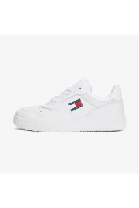 Tommy Hilfiger Men's Brand Logo Leather Top Rubber Outsole White Sneakers Suitable for Casual Use