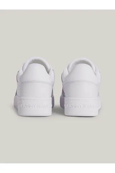 Tommy Hilfiger Men's Brand Logo Leather Top Rubber Outsole White Sneakers Suitable for Casual Use