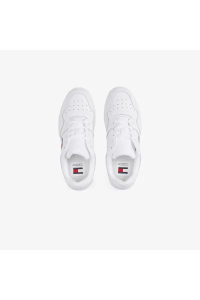 Tommy Hilfiger Men's Brand Logo Leather Top Rubber Outsole White Sneakers Suitable for Casual Use