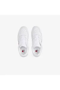Tommy Hilfiger Men's Brand Logo Leather Top Rubber Outsole White Sneakers Suitable for Casual Use