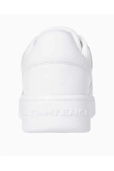 Tommy Hilfiger Men's Brand Logo Leather Top Rubber Outsole White Sneakers Suitable for Casual Use
