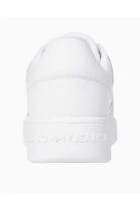 Tommy Hilfiger Men's Brand Logo Leather Top Rubber Outsole White Sneakers Suitable for Casual Use