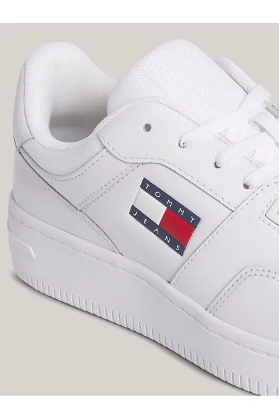 Tommy Hilfiger Men's Brand Logo Leather Top Rubber Outsole White Sneakers Suitable for Casual Use