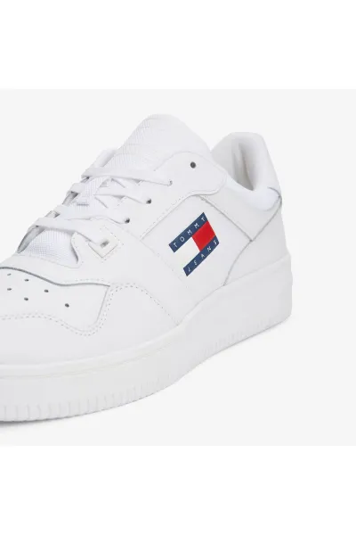 Tommy Hilfiger Men's Brand Logo Leather Top Rubber Outsole White Sneakers Suitable for Casual Use