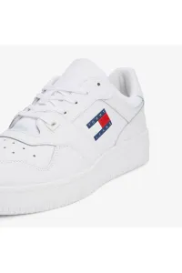 Tommy Hilfiger Men's Brand Logo Leather Top Rubber Outsole White Sneakers Suitable for Casual Use