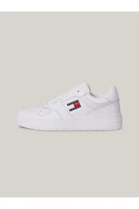 Tommy Hilfiger Men's Brand Logo Leather Top Rubber Outsole White Sneakers Suitable for Casual Use