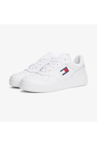 Tommy Hilfiger Men's Brand Logo Leather Top Rubber Outsole White Sneakers Suitable for Casual Use
