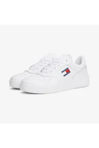 Tommy Hilfiger Men's Brand Logo Leather Top Rubber Outsole White Sneakers Suitable for Casual Use