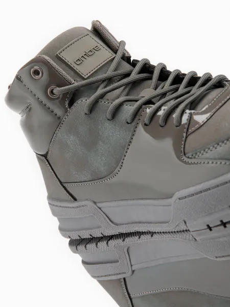 Ombre Men's high boots sneakers with shiny elements - brown