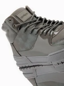 Ombre Men's high boots sneakers with shiny elements - brown