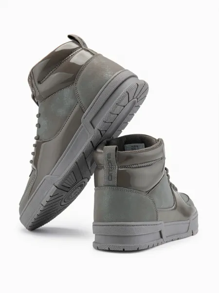 Ombre Men's high boots sneakers with shiny elements - brown