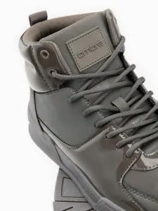 Ombre Men's high boots sneakers with shiny elements - brown