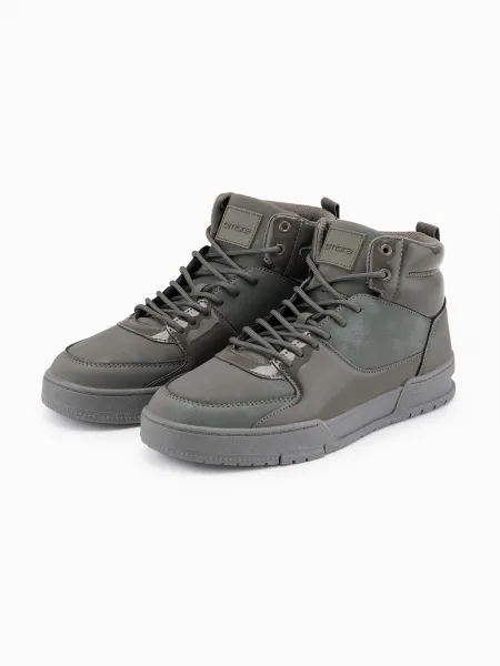 Ombre Men's high boots sneakers with shiny elements - brown