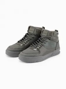 Ombre Men's high boots sneakers with shiny elements - brown