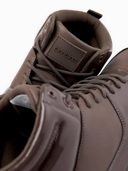 Ombre Men's high-top sneakers shoes with shiny elements - dark brown