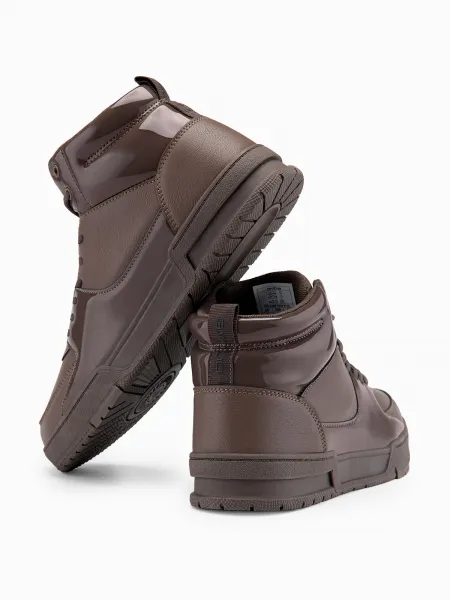 Ombre Men's high-top sneakers shoes with shiny elements - dark brown