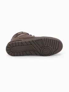 Ombre Men's high-top sneakers shoes with shiny elements - dark brown