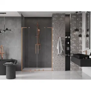 MEXEN/S - Velar L Duo posuvné sprchové dvere 150, transparent, meď kartáčovaná 871-150-003-02-65