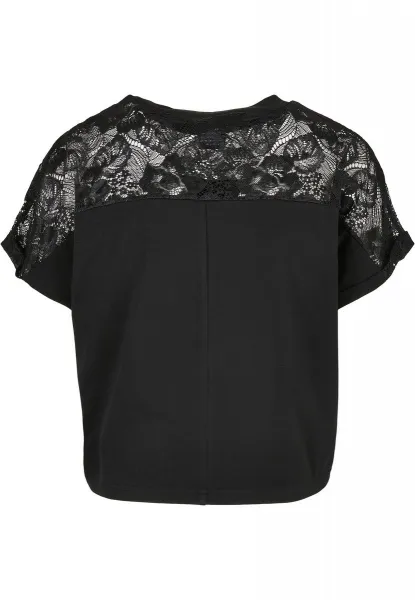 Women's short oversized T-shirt with black lace