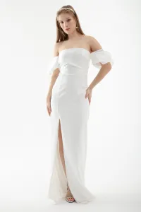 Lafaba Women's White Princess Sleeve Organza Long Evening Dress