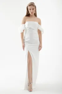 Lafaba Women's White Princess Sleeve Organza Long Evening Dress