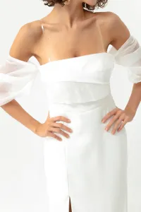 Lafaba Women's White Princess Sleeve Organza Long Evening Dress