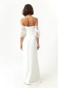 Lafaba Women's White Princess Sleeve Organza Long Evening Dress