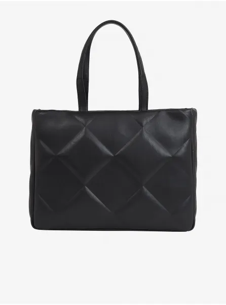 Black Women's Patterned Calvin Klein Re-Lock Quilt Tote Handbag - Women