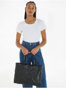 Black Women's Patterned Calvin Klein Re-Lock Quilt Tote Handbag - Women