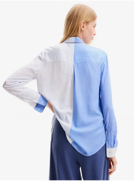 Bielo-modrá dámska pruhovaná košeľa Desigual Flower Pocket