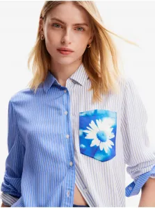 Bielo-modrá dámska pruhovaná košeľa Desigual Flower Pocket