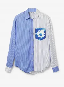 Bielo-modrá dámska pruhovaná košeľa Desigual Flower Pocket