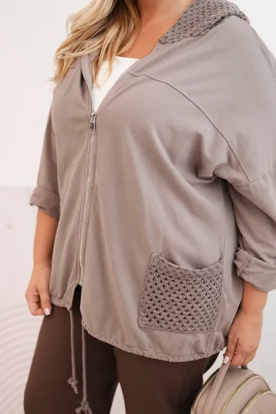 Legínovo Dámska mikina Plus Size bavlnená oversize s dlhým rukávom béžová Farba: Olivová, Veľkosť: UNI