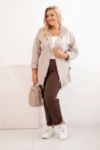 Legínovo Dámska mikina Plus Size bavlnená oversize s dlhým rukávom béžová Farba: Béžová, Veľkosť: UNI