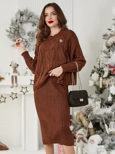 Resti Acrylic braided women's set with sweater and skirt Warm&Fuzzy