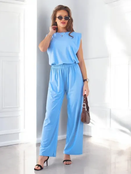 Resti Women's ribbed viscose set, sleeveless and with wide pants