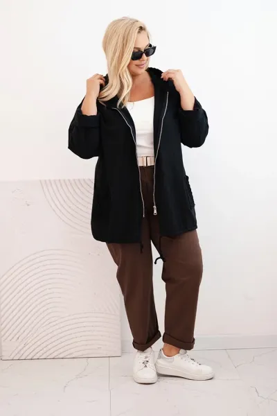Legínovo Dámska mikina Plus Size bavlnená oversize s dlhým rukávom béžová Farba: Čierna, Veľkosť: UNI
