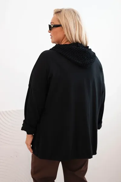 Legínovo Dámska mikina Plus Size bavlnená oversize s dlhým rukávom béžová Farba: Čierna, Veľkosť: UNI
