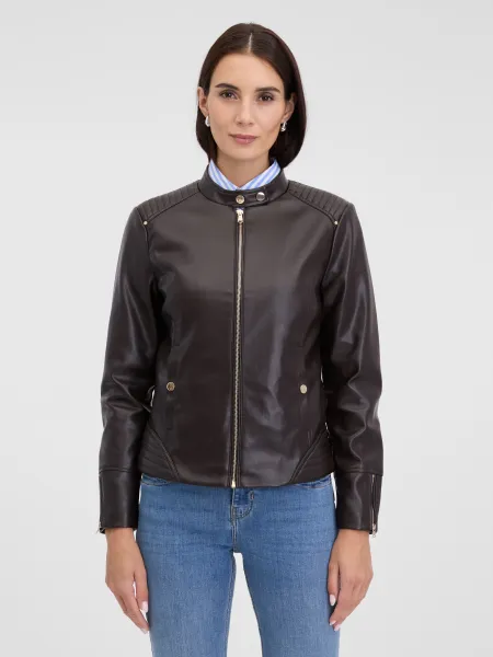 Dark brown women's faux leather jacket ORSAY - Women's