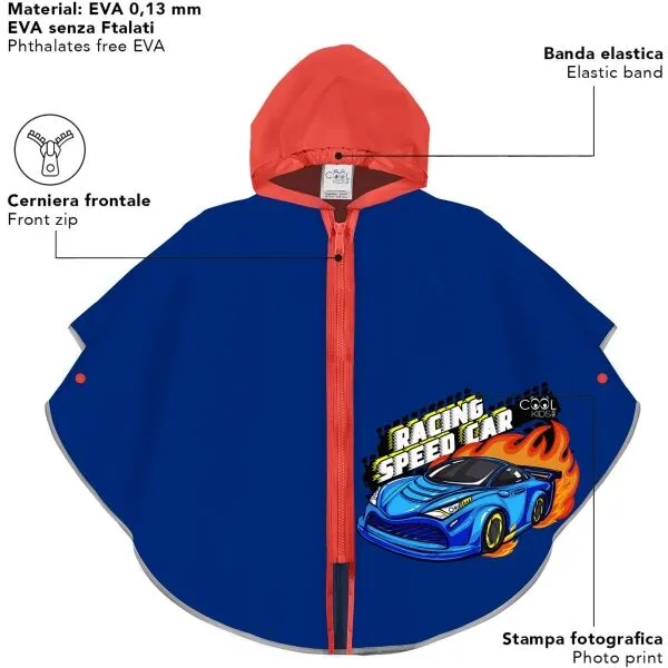 PERLETTI RAINCOAT Detský pršiplášť, modrá, veľkosť