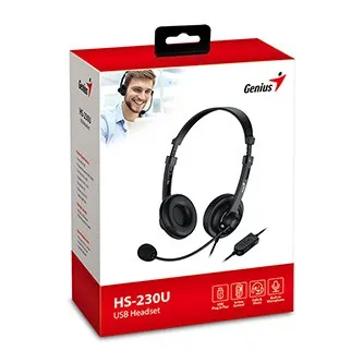 Genius HS-230U, sluchátka s mikrofonem, drátová, černá, USB