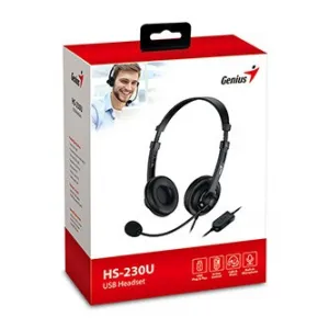 Genius HS-230U, sluchátka s mikrofonem, drátová, černá, USB